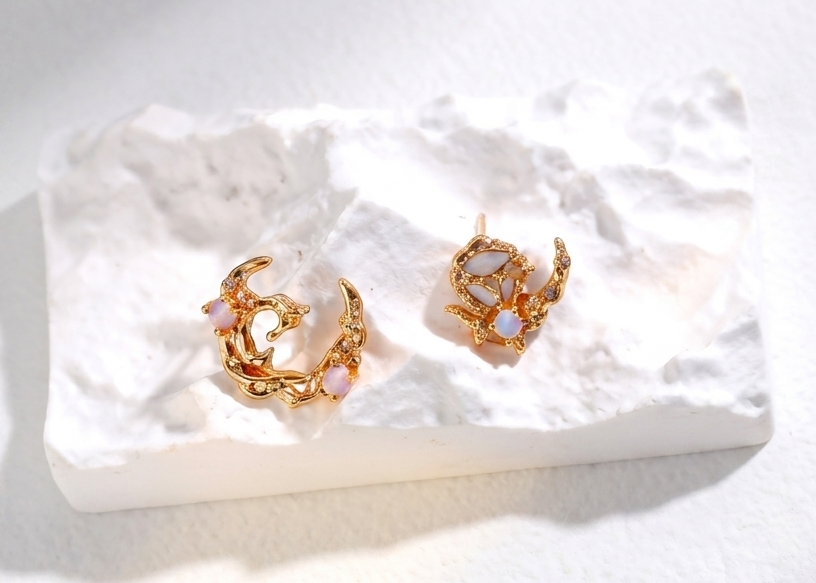 The Moon Radiance Earrings and Necklace Set | Asymmetrical Opal & Mother of Pearl – view 7