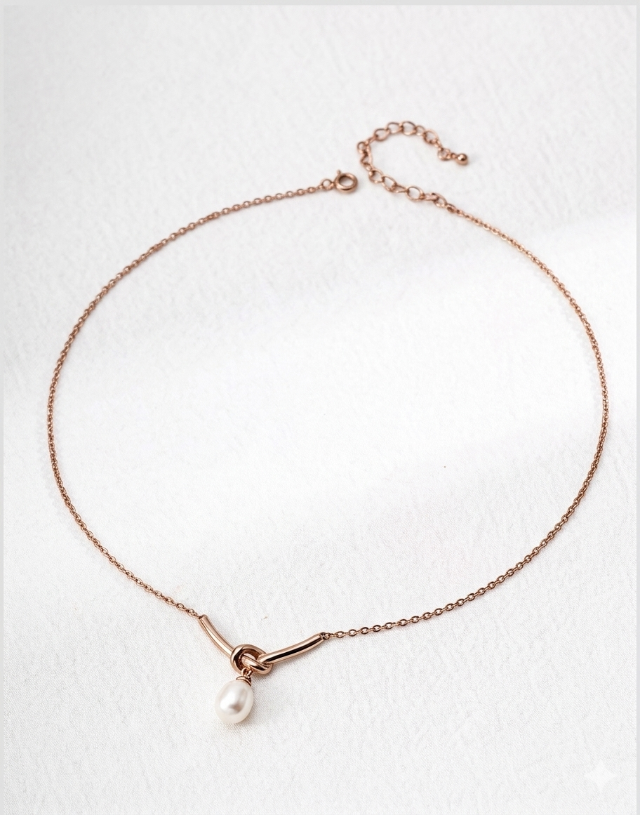 The Celestial Knot Collection | Delicate Double Pearl & Sterling Silver Necklace – view 2