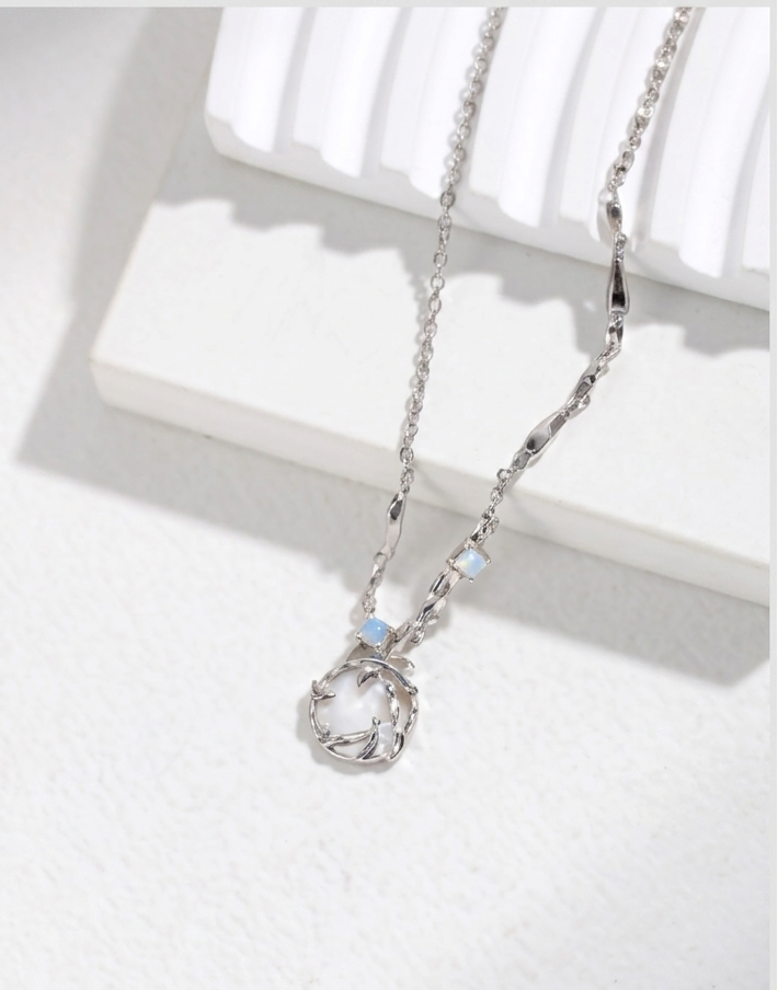 The Moon Radiance Earrings and Necklace Set | Asymmetrical Opal & Mother of Pearl – view 10