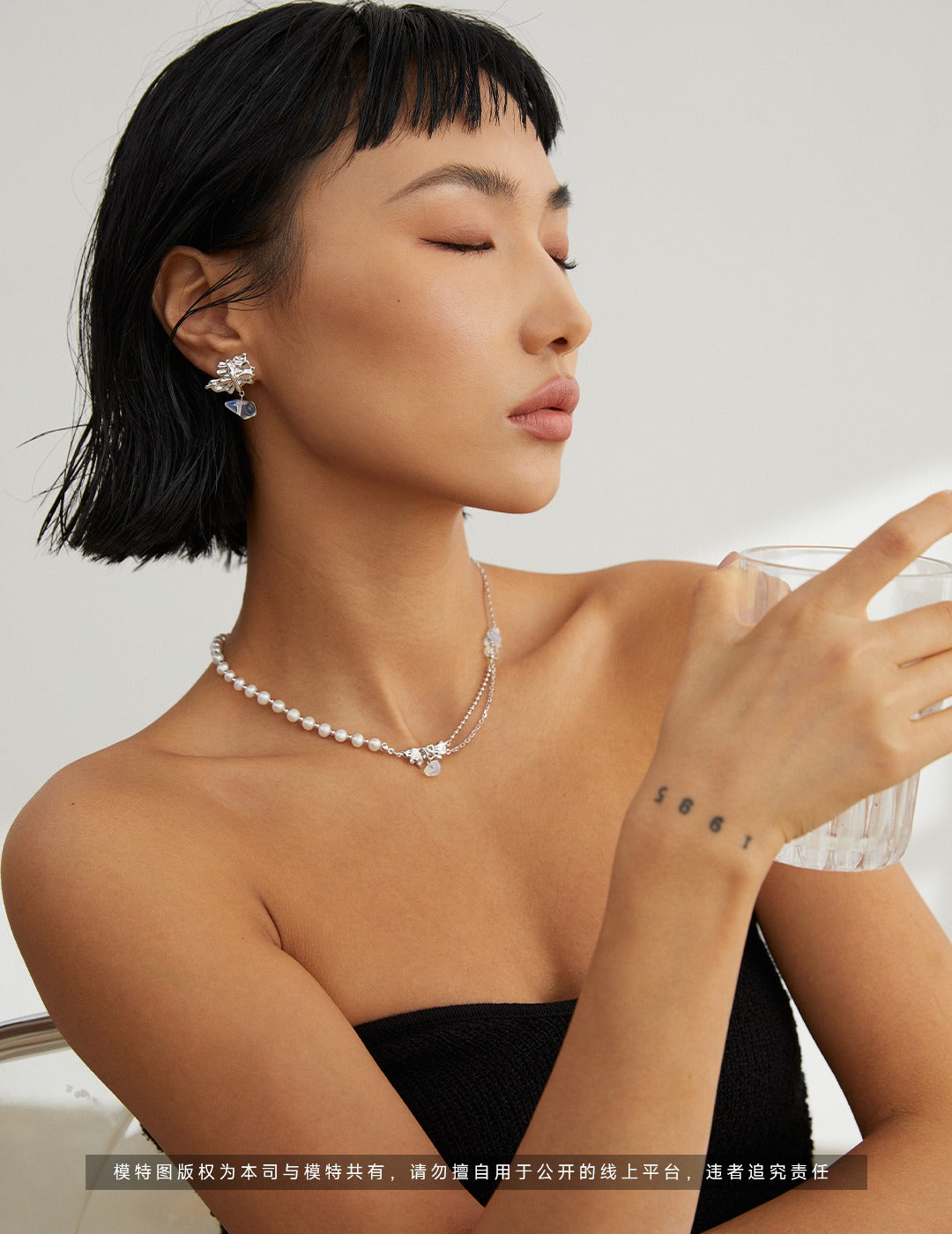 Irregular Pleated Series Sterling Silver Pearl Necklace and Earrings Set