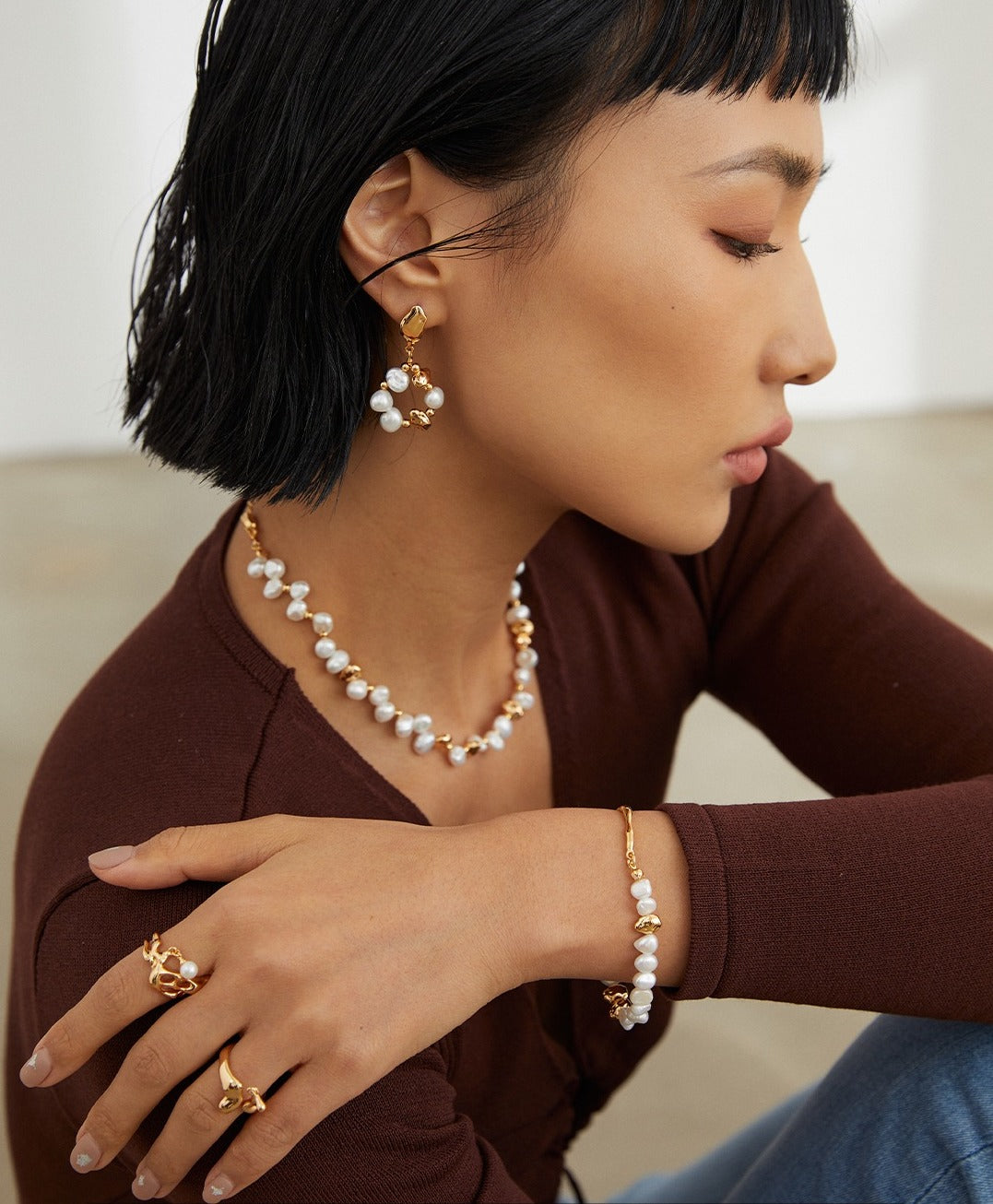 Minimalist Sterling Silver & Freshwater Pearl Set