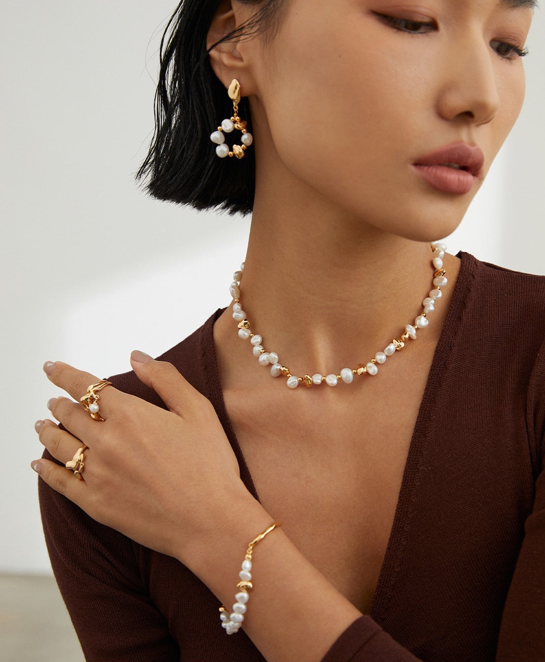 Minimalist Sterling Silver & Freshwater Pearl Set