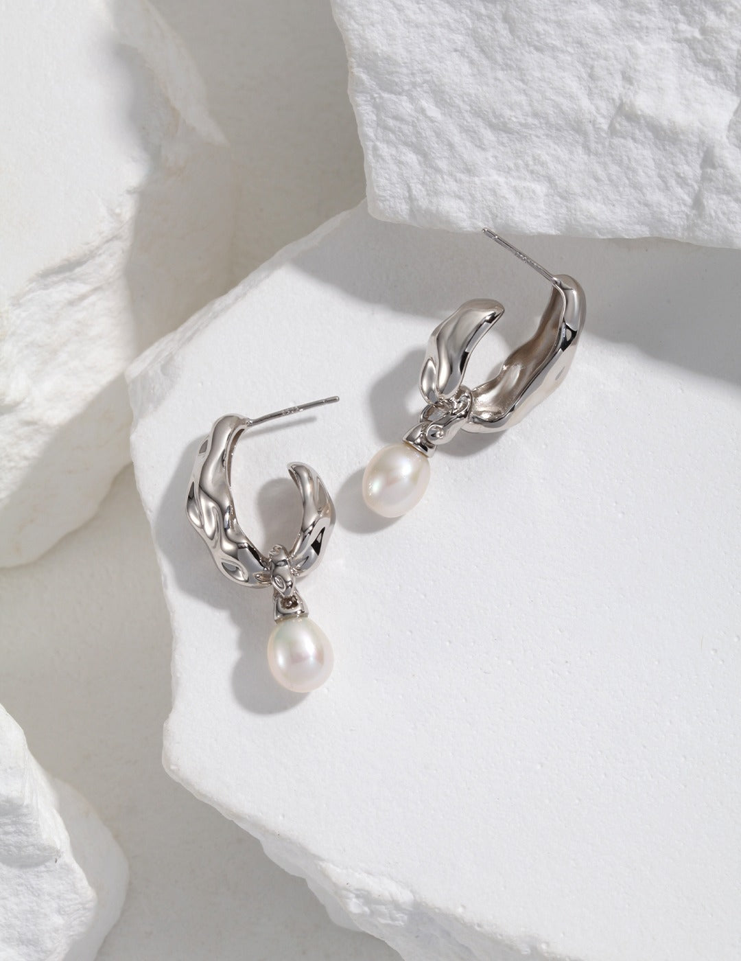 Natural Pearl Scarf Series Sterling Silver Pearl Earrings and Bracelet Set