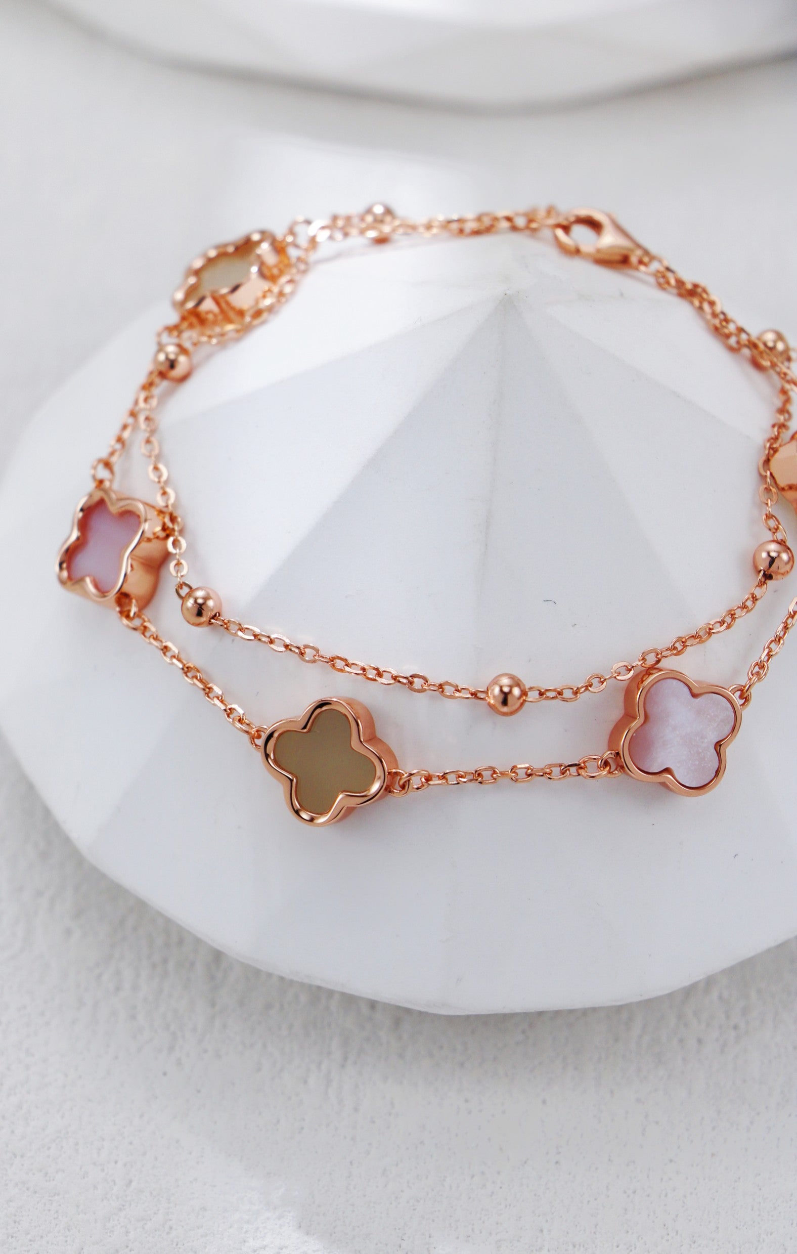 S925 Silver Hetian Jade & Mother of Pearl Clover Bracelet
