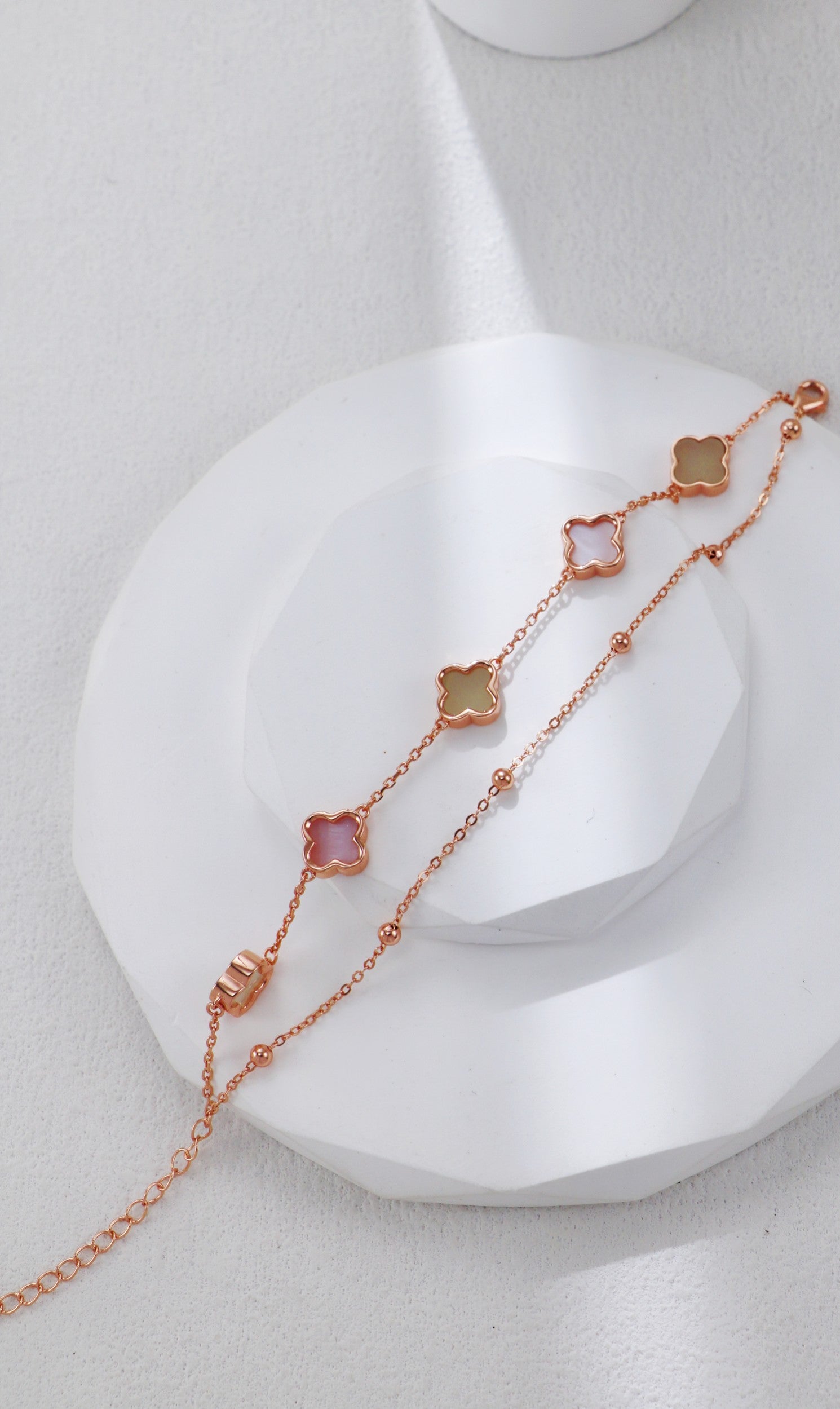 S925 Silver Hetian Jade & Mother of Pearl Clover Bracelet