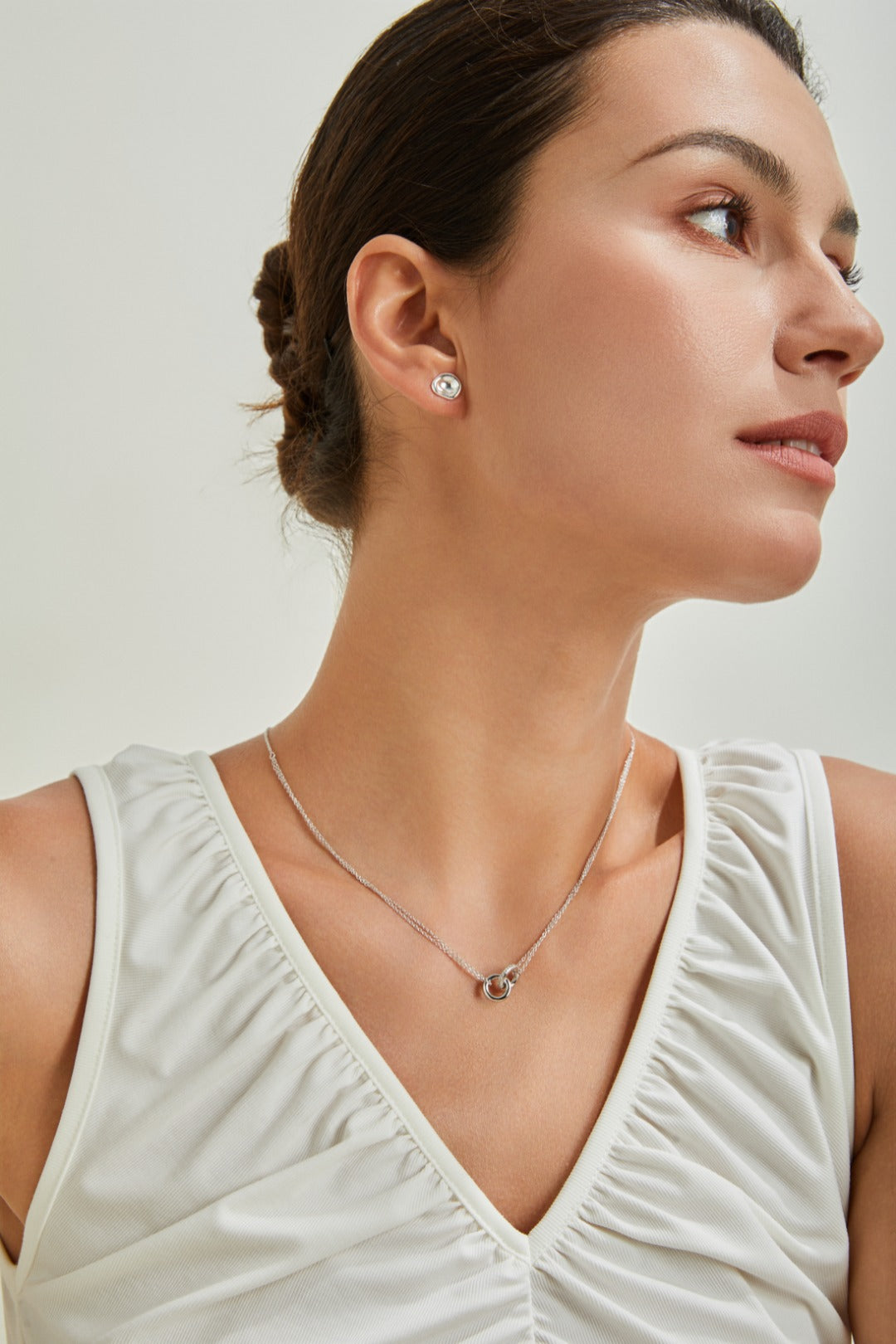 S925 Silver Interlocking Double Ring Zircon Necklace