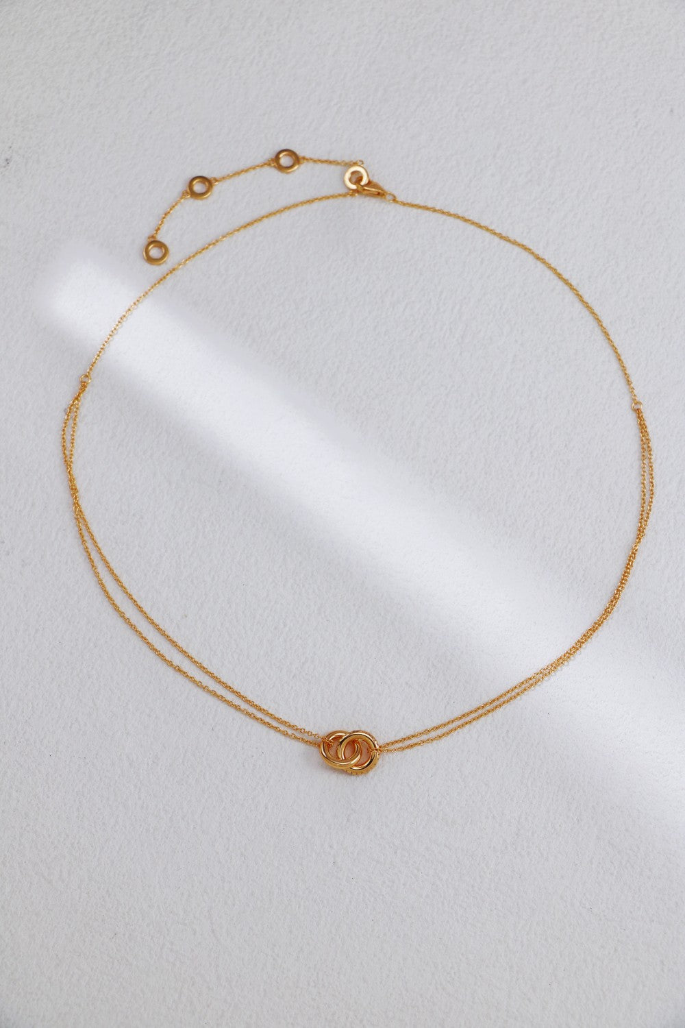 S925 Silver Interlocking Double Ring Zircon Necklace