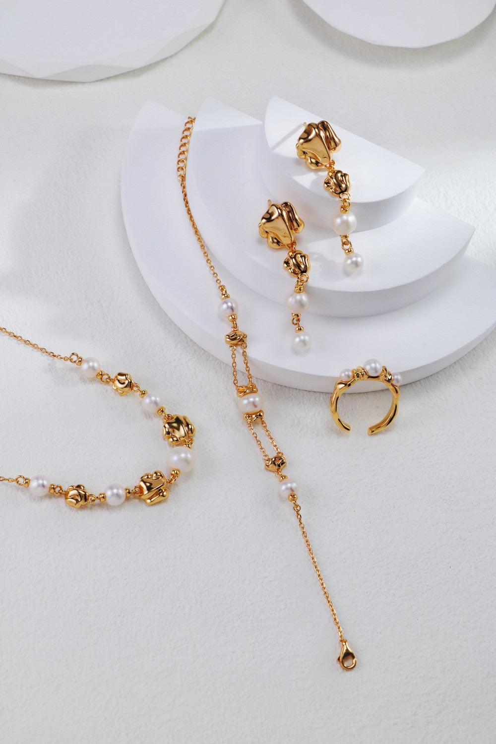 S925 Silver Molten Gold Pearl Collection Jewelry Set