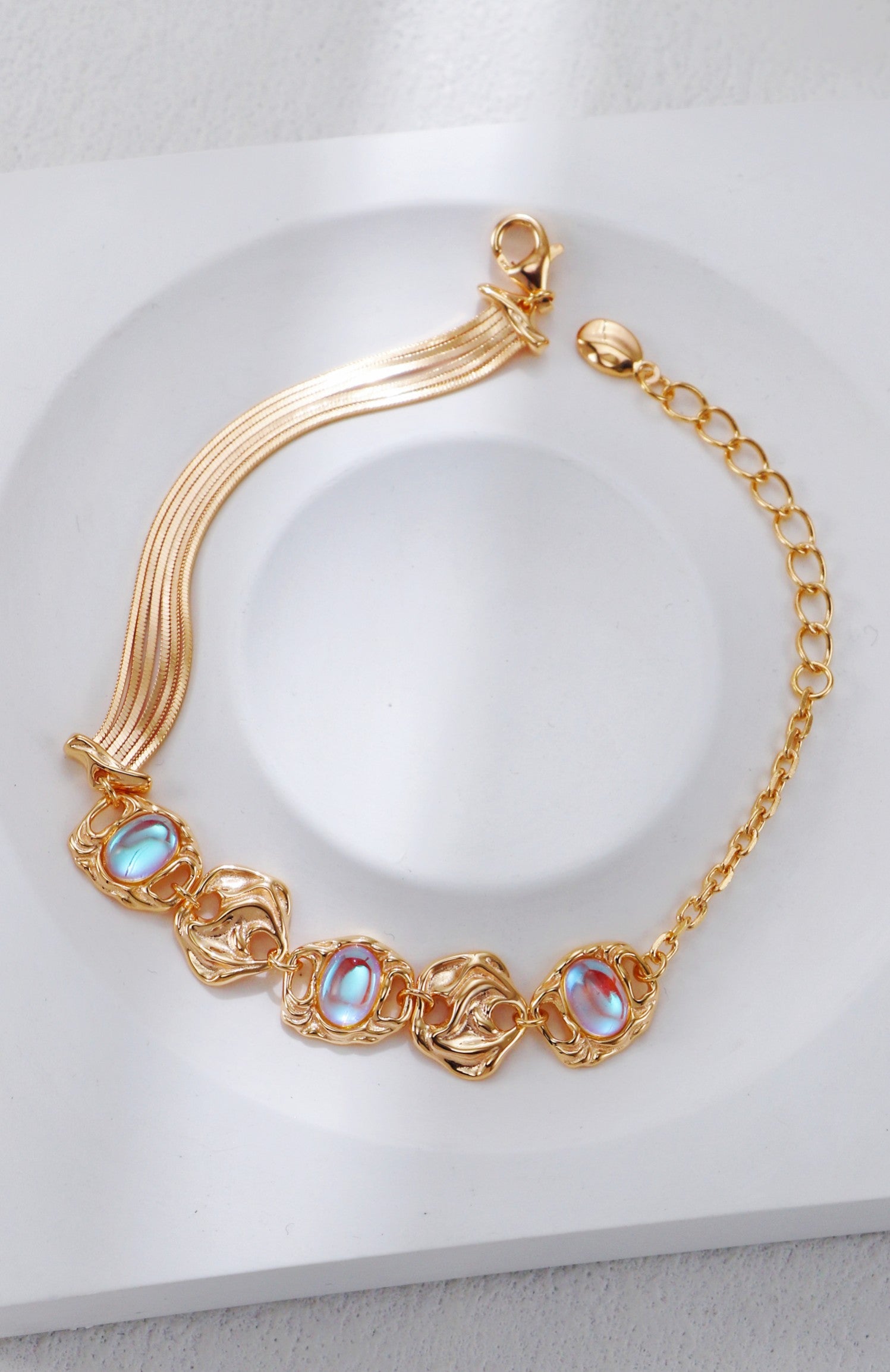 S925 Silver Moonstone Bracelet and Earring Set(Synthetic Moonstone)