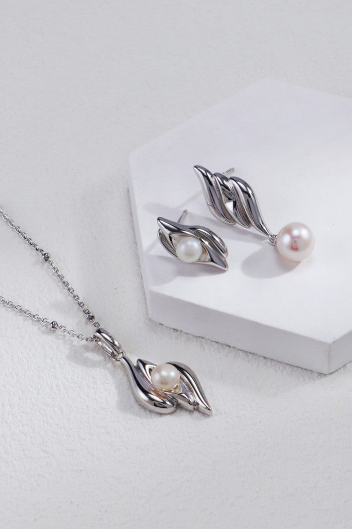 S925 Silver Pearl Necklace & Earrings Set