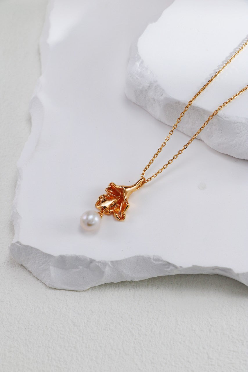 S925 Silver Retro Gold Pearl Necklace and Earrings Set