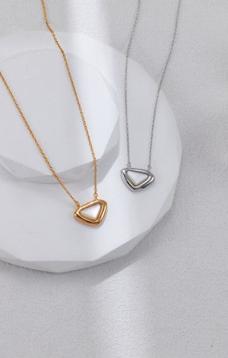 S925 Silver Triangle Mother-of-Pearl Necklace and Earrings Set