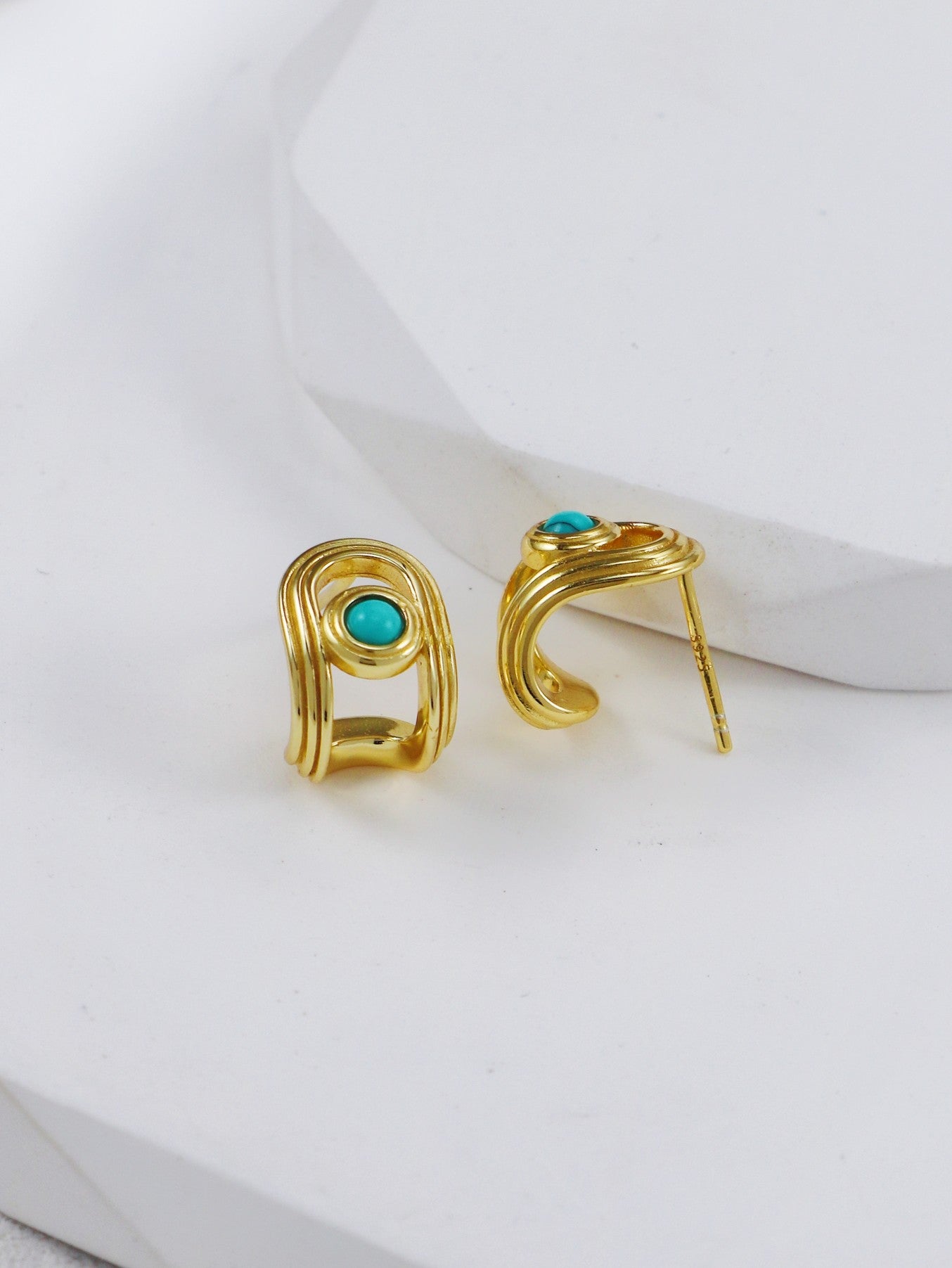 S925 Silver Turquoise Stud Earrings | Elegant Minimalist Charm