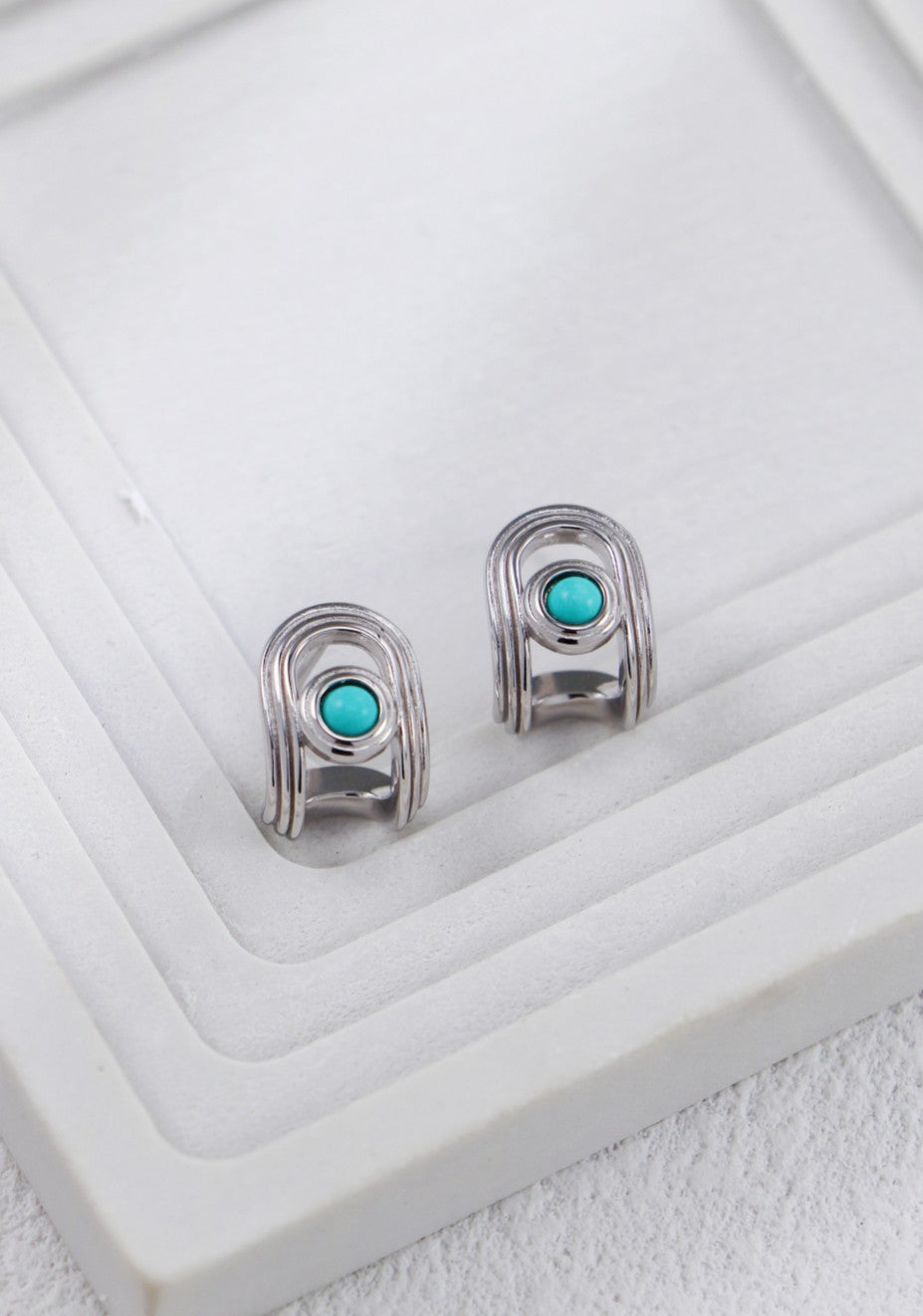 S925 Silver Turquoise Stud Earrings | Elegant Minimalist Charm