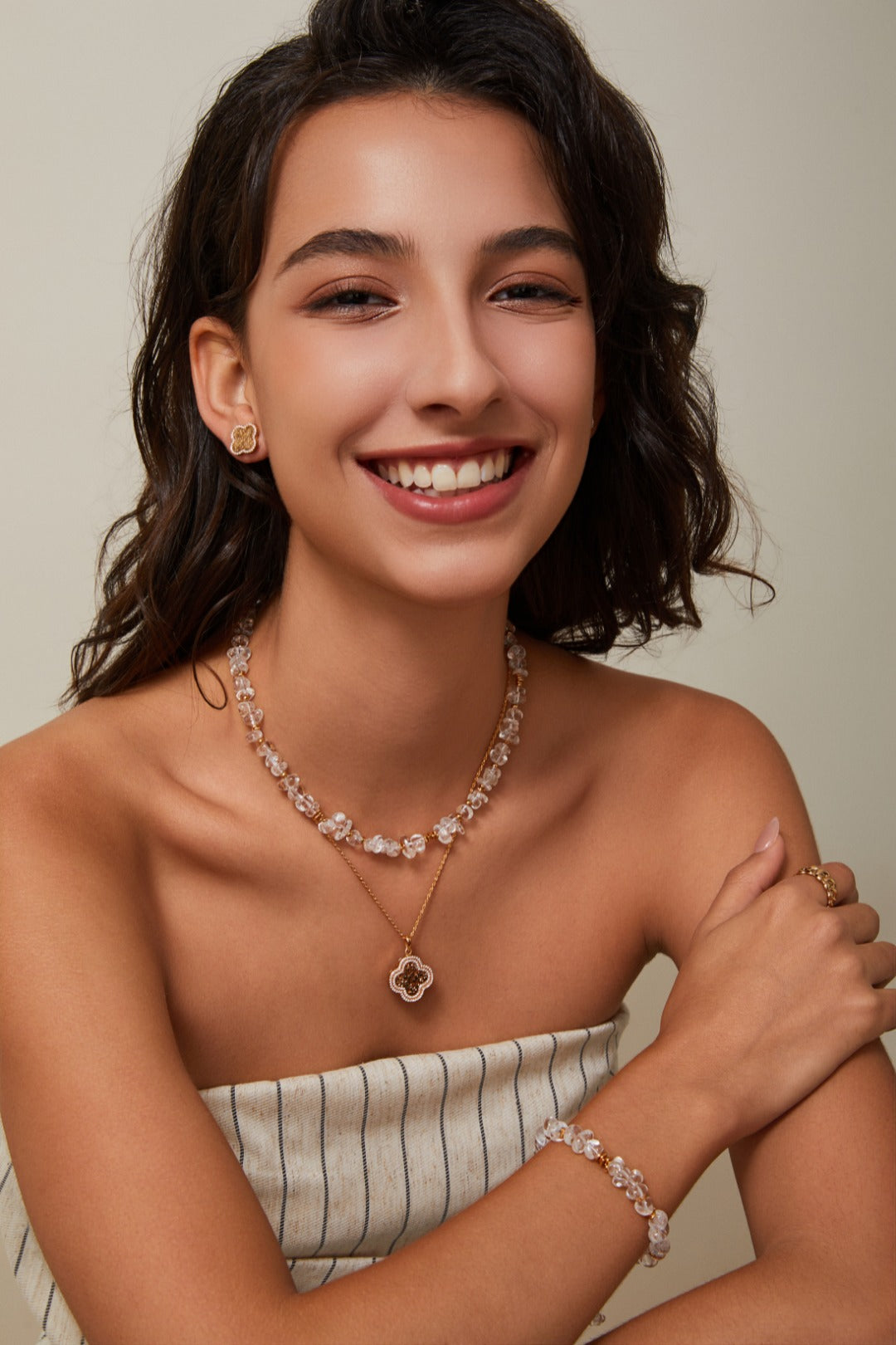 S925 Silver Vintage Gold Crystal Necklace and Bracelet Set