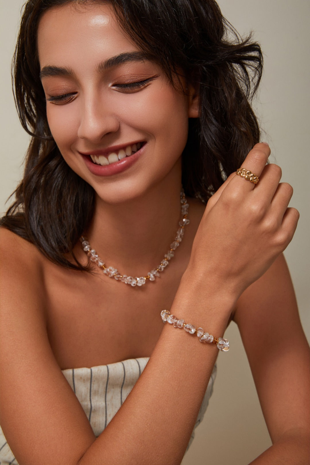S925 Silver Vintage Gold Crystal Necklace and Bracelet Set