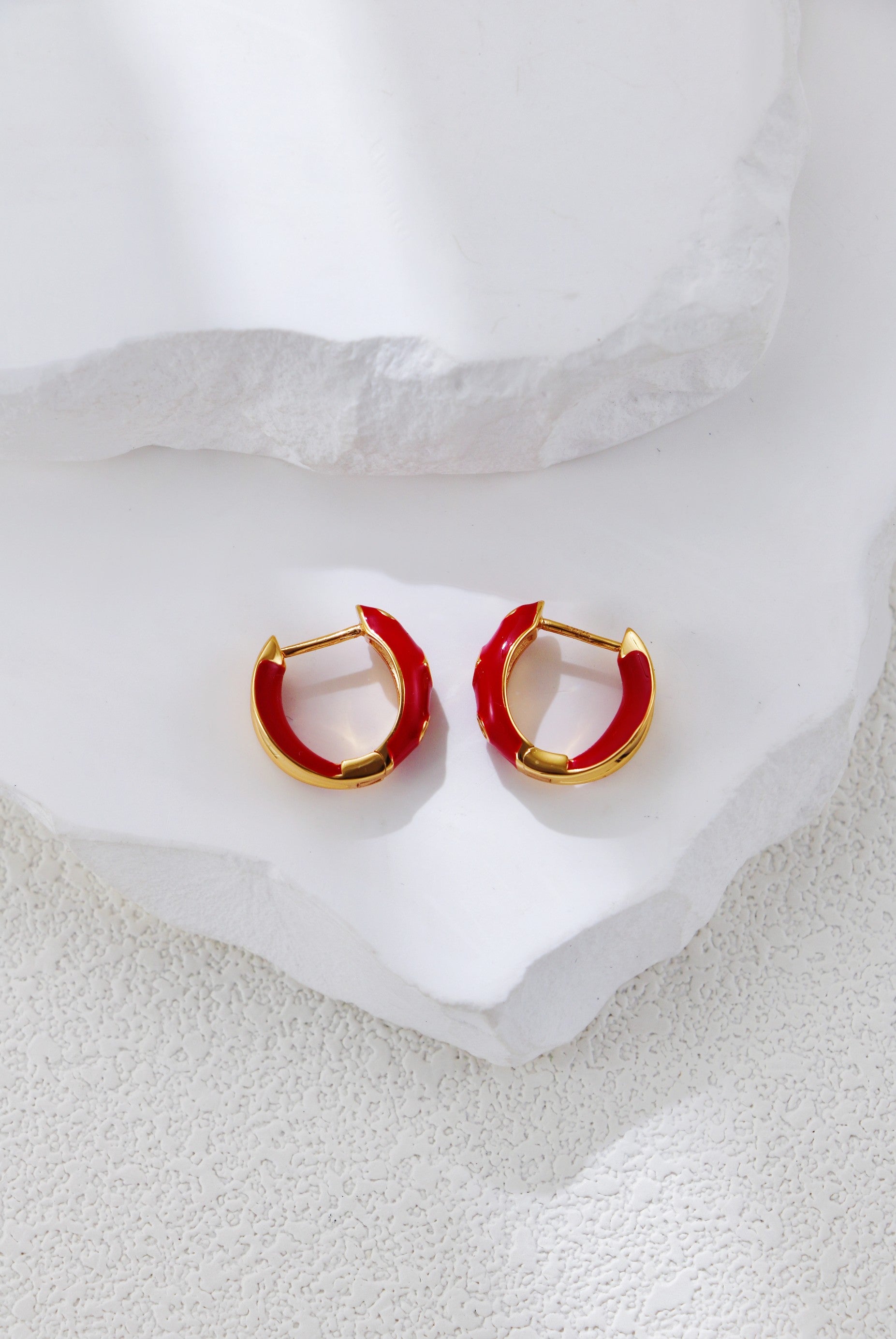 S925 Silver Vintage Gold Festive Red Enamel Earrings