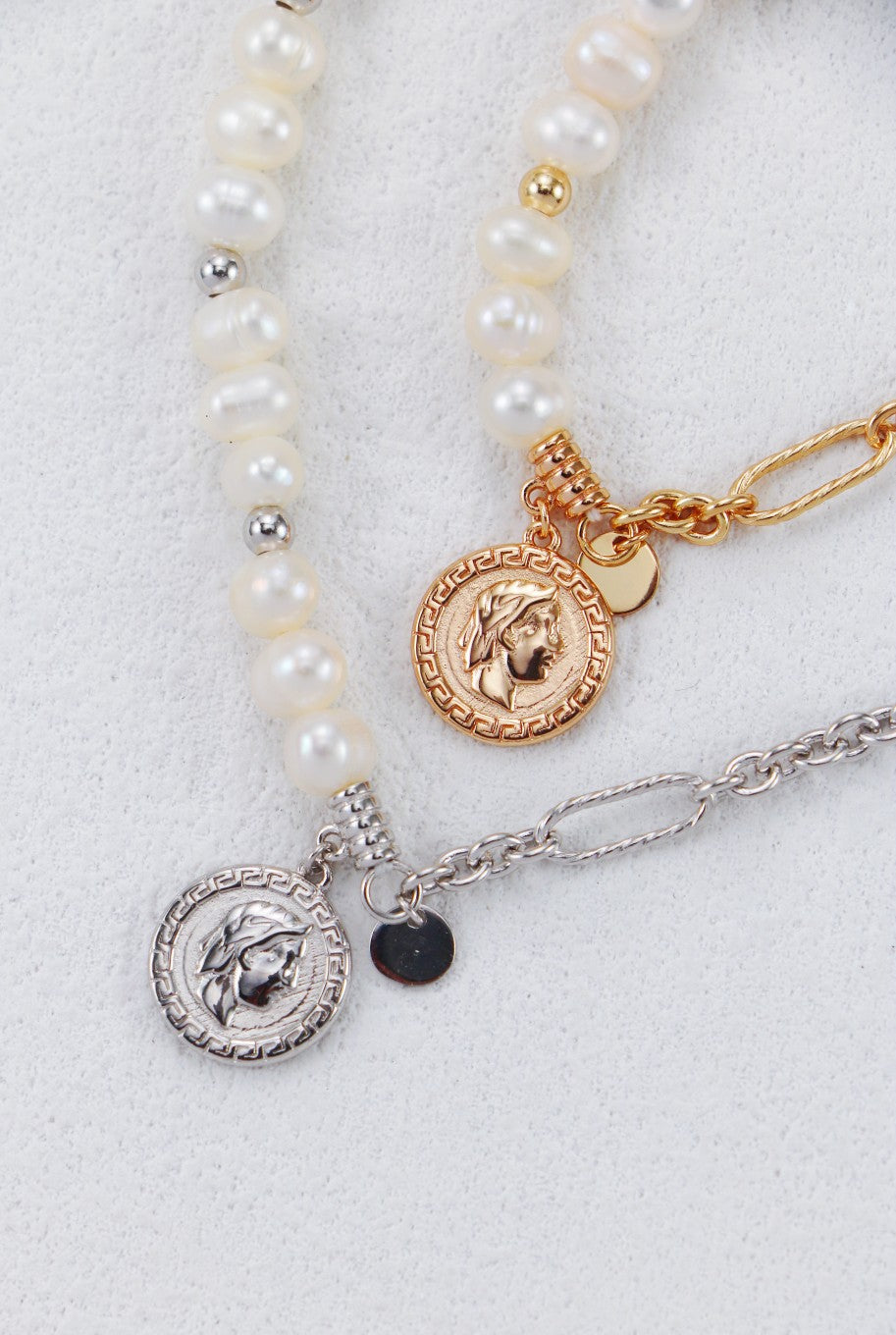S925 Silver Vintage Gold Natural Pearl Bracelet and Necklace Set