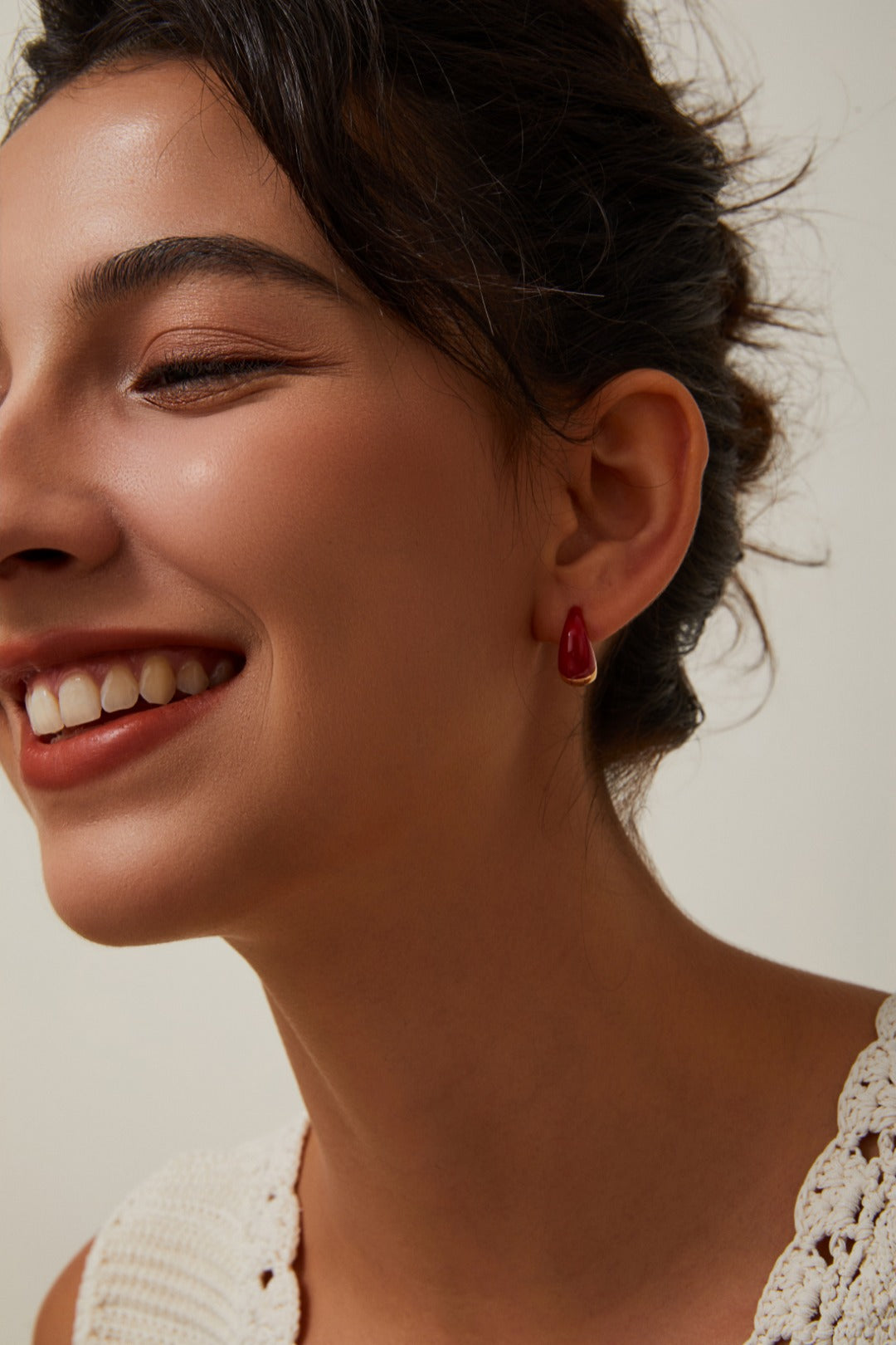 S925 Silver Vintage Gold & Red Enamel Earrings | Retro Hong Kong Style