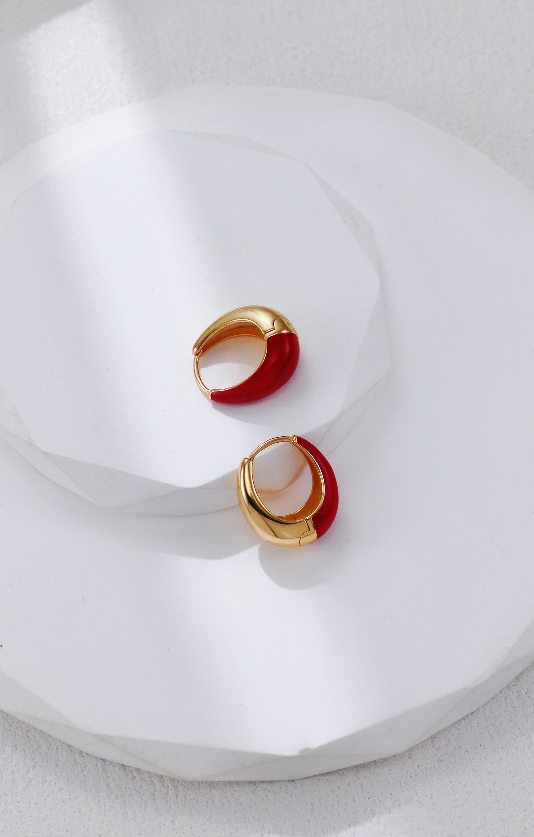 S925 Silver Vintage Gold & Red Enamel Earrings | Retro Hong Kong Style