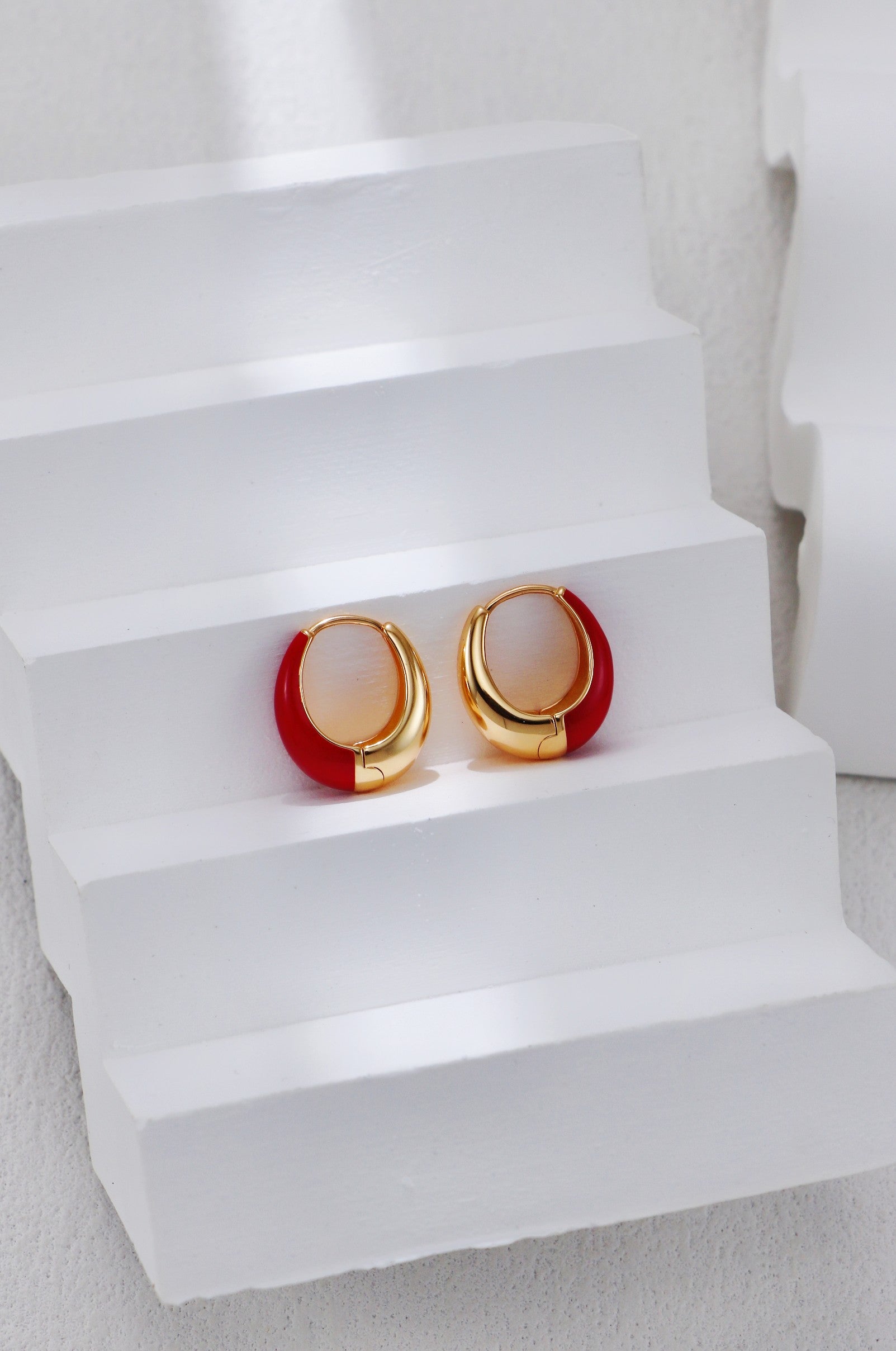 S925 Silver Vintage Gold & Red Enamel Earrings | Retro Hong Kong Style