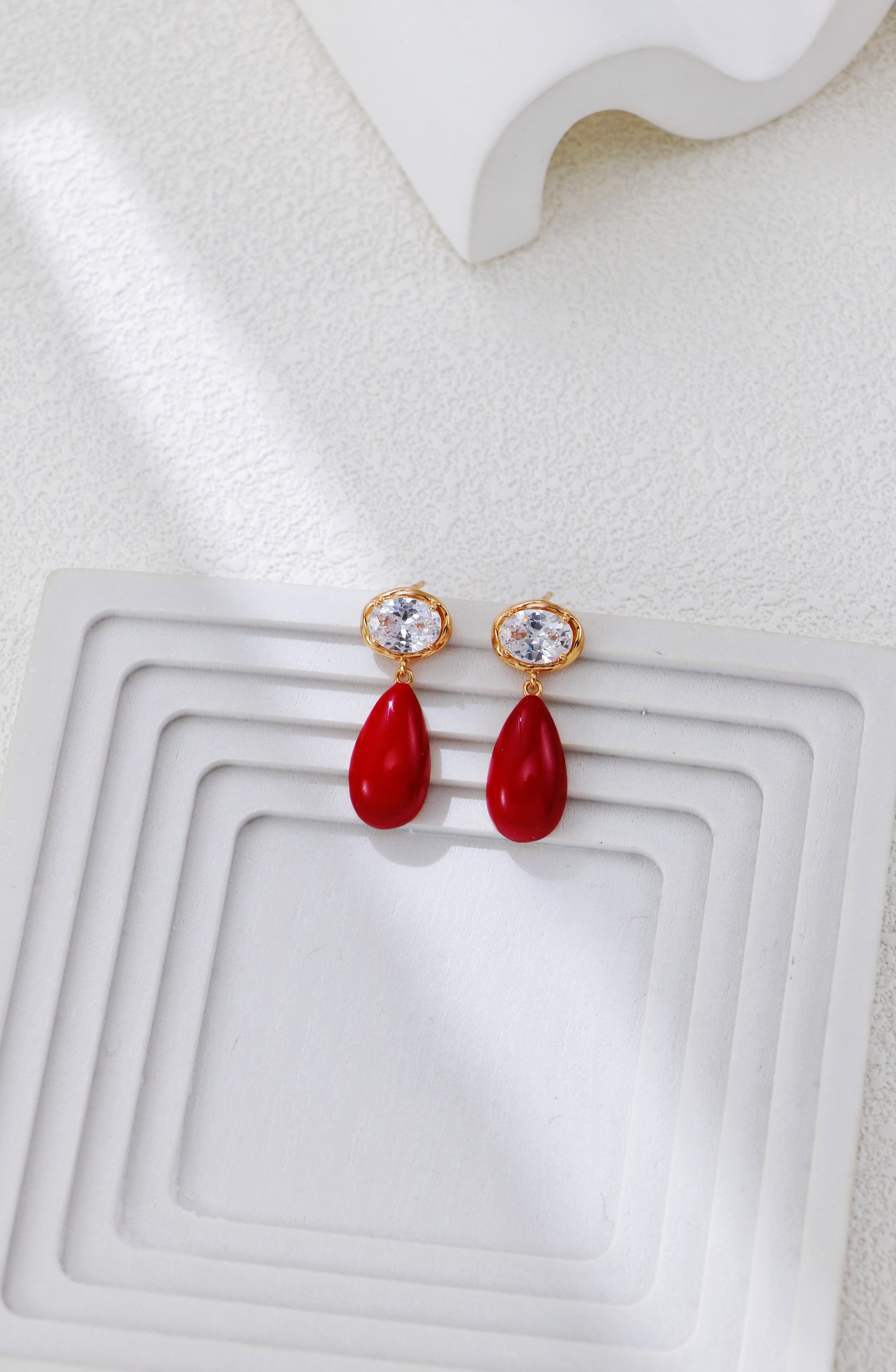 S925 Silver Vintage Gold & Red Enamel Earrings | Sparkling Luxury