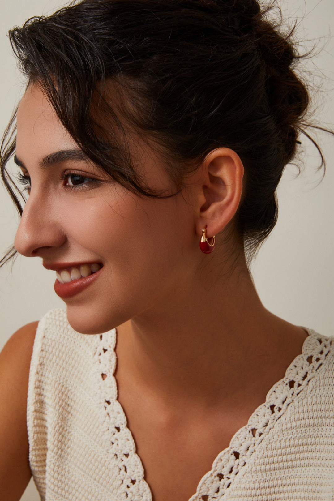S925 Silver Vintage Gold & Red Enamel Hoop Earrings | Retro Chic Vibe