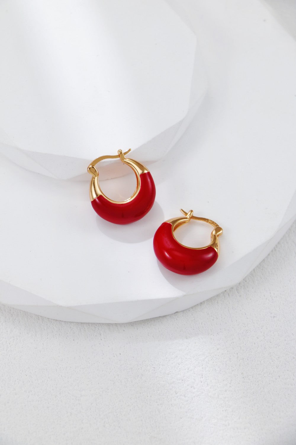 S925 Silver Vintage Gold & Red Enamel Hoop Earrings | Retro Chic Vibe