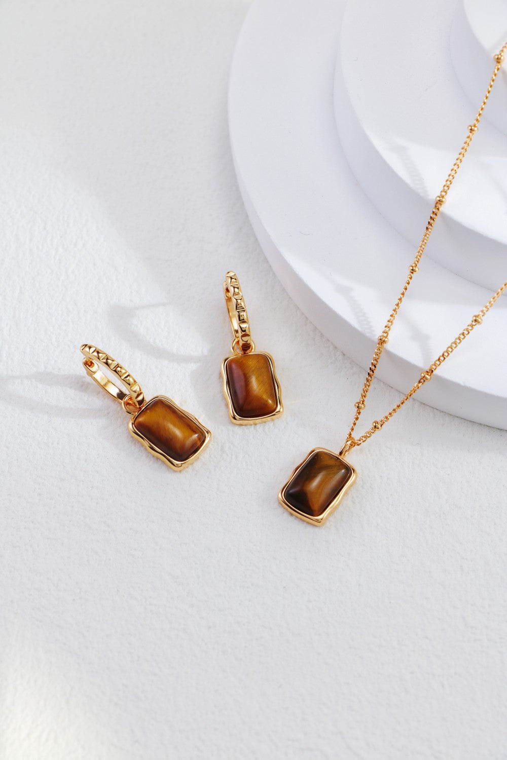 S925 Silver Vintage Gold Tiger’s Eye Earrings & Necklace
