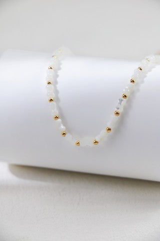 S925 Silver Vintage Gold White Shell Necklace And Bracelet Set