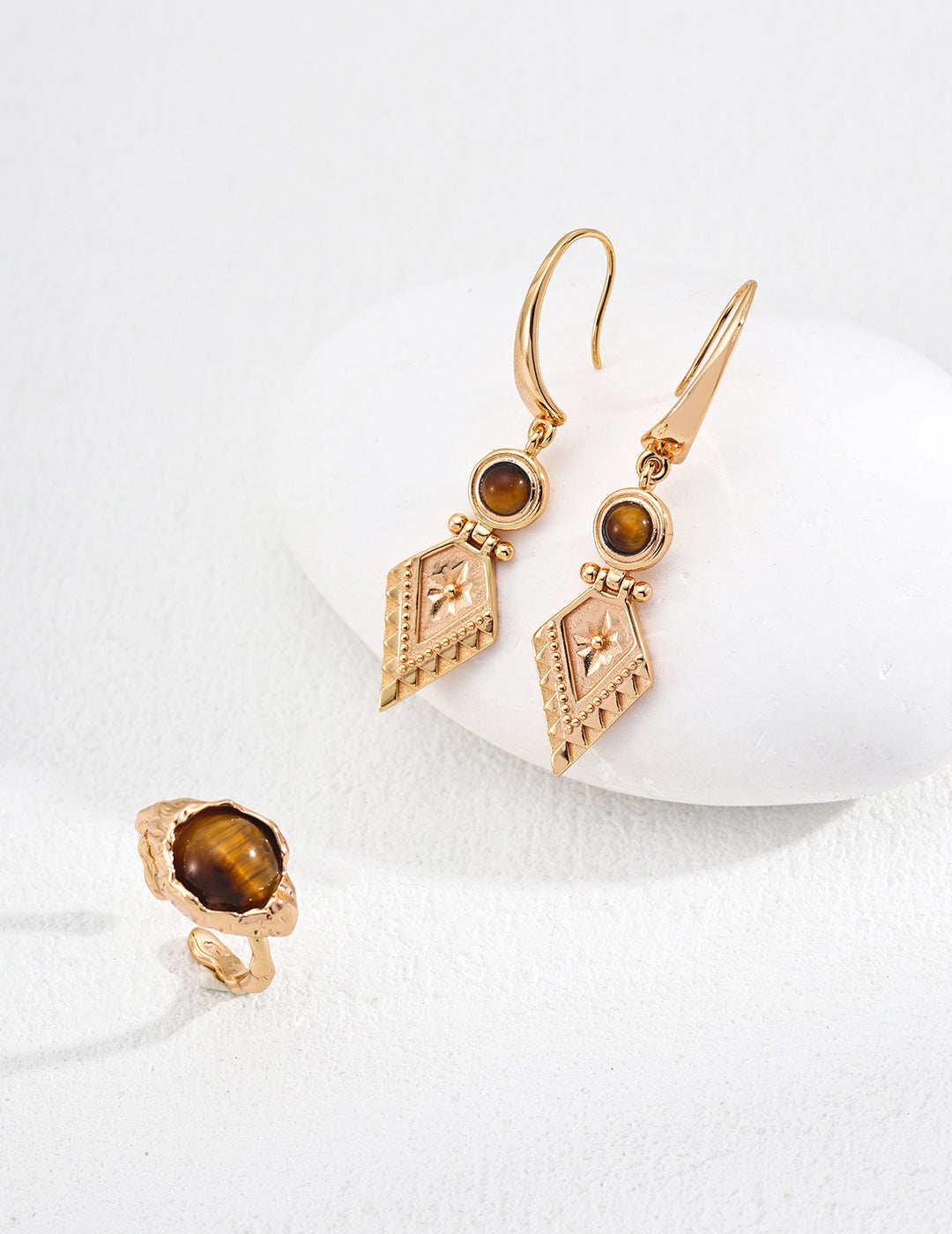 S925 Silver Vintage Tiger’s Eye Earrings | Moroccan Cultural Charm