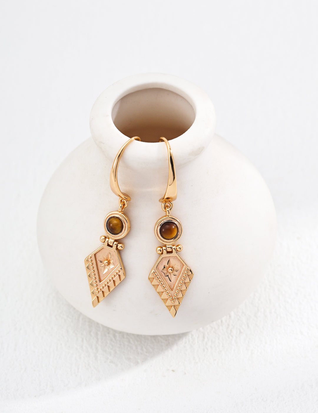 S925 Silver Vintage Tiger’s Eye Earrings | Moroccan Cultural Charm