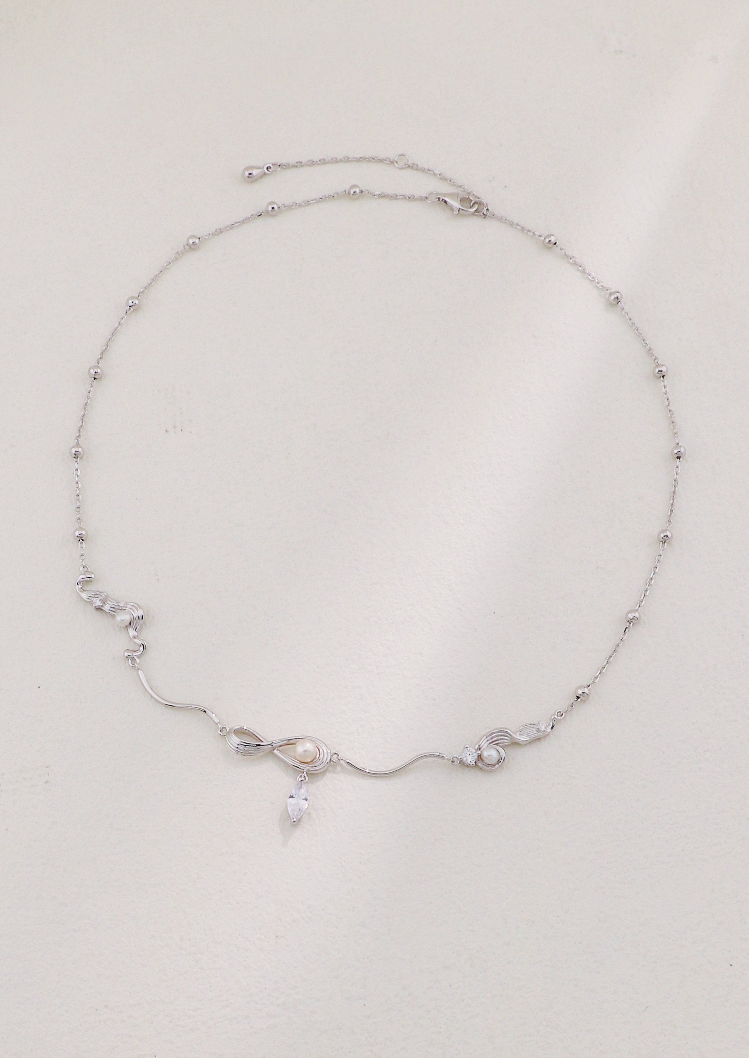 S925 Silver Wave Pearl & Zircon Necklace