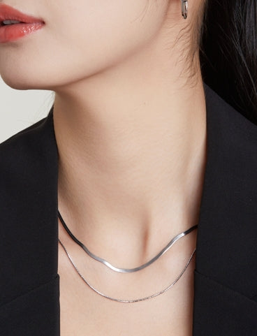 S925 Silver White Gold & Vintage Gold Blade Chain Necklace