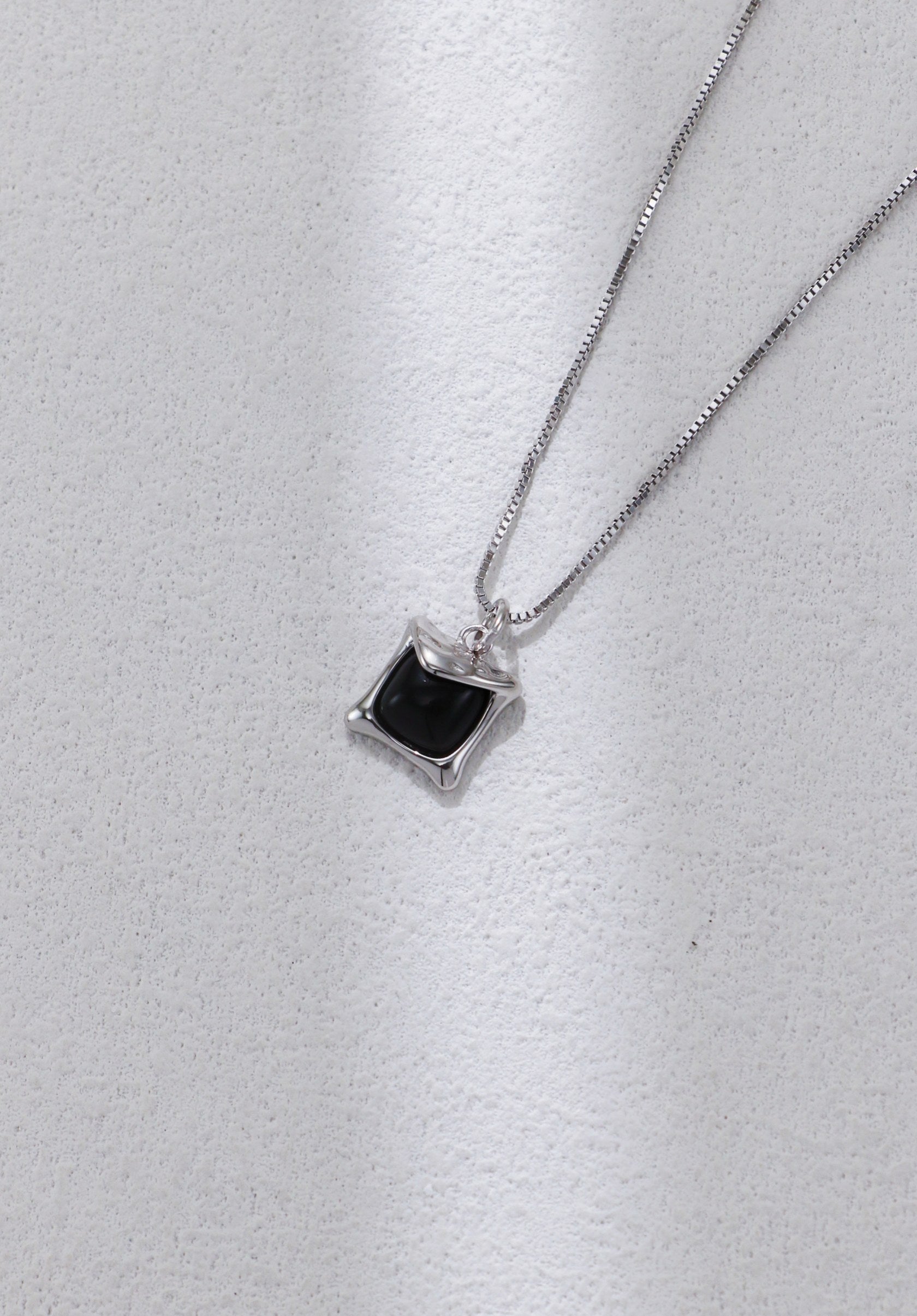 Square Cut Black Agate & Sterling Silver Necklace