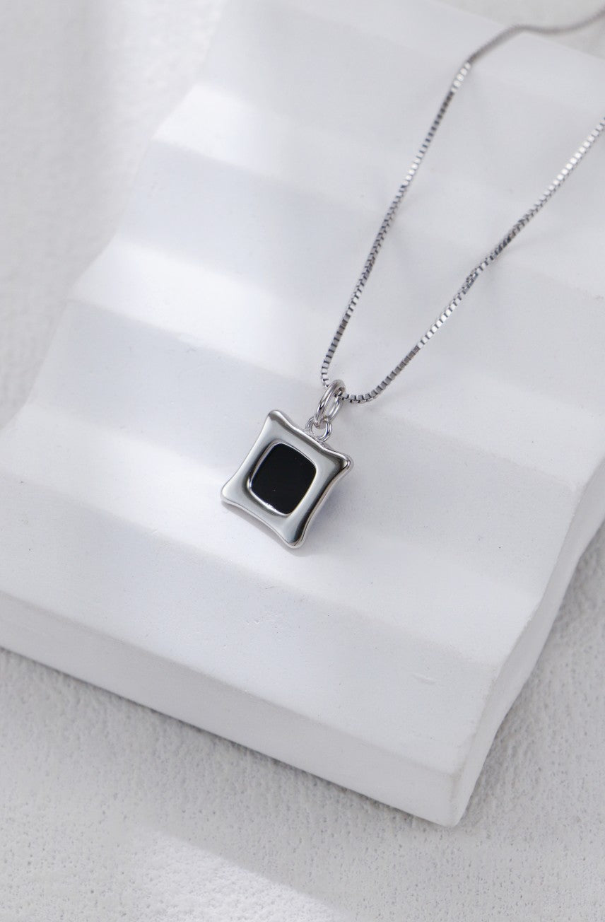 Square Cut Black Agate & Sterling Silver Necklace