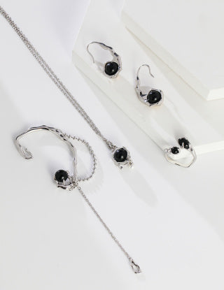 Sterling Silver Agate & Opal Earrings and Necklace Set
