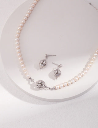 Sterling Silver Minimal Earrings and Necklace Set - Floral Cluster Collection