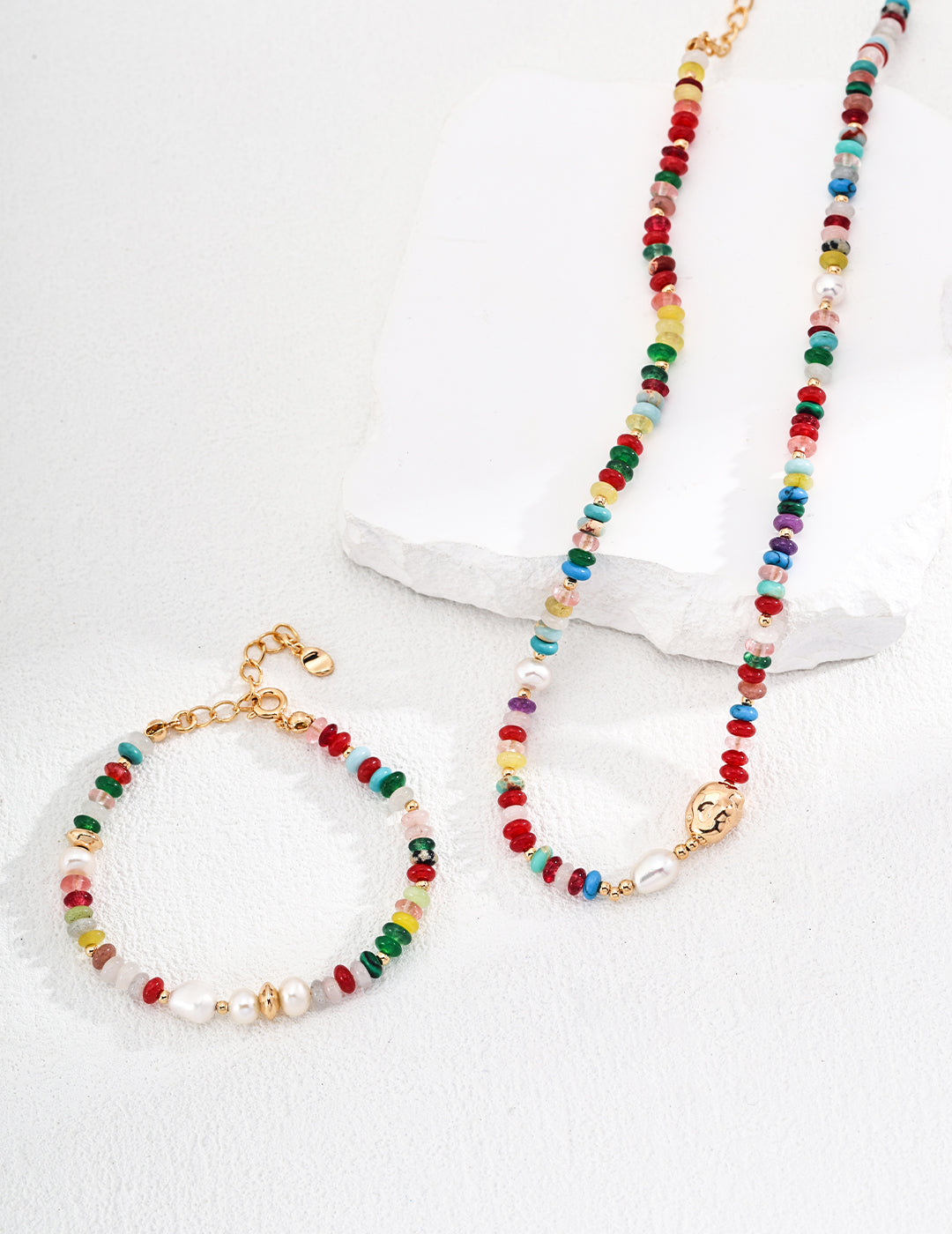 Sterling Silver Pearl & Colorful Gemstone Jewelry Set