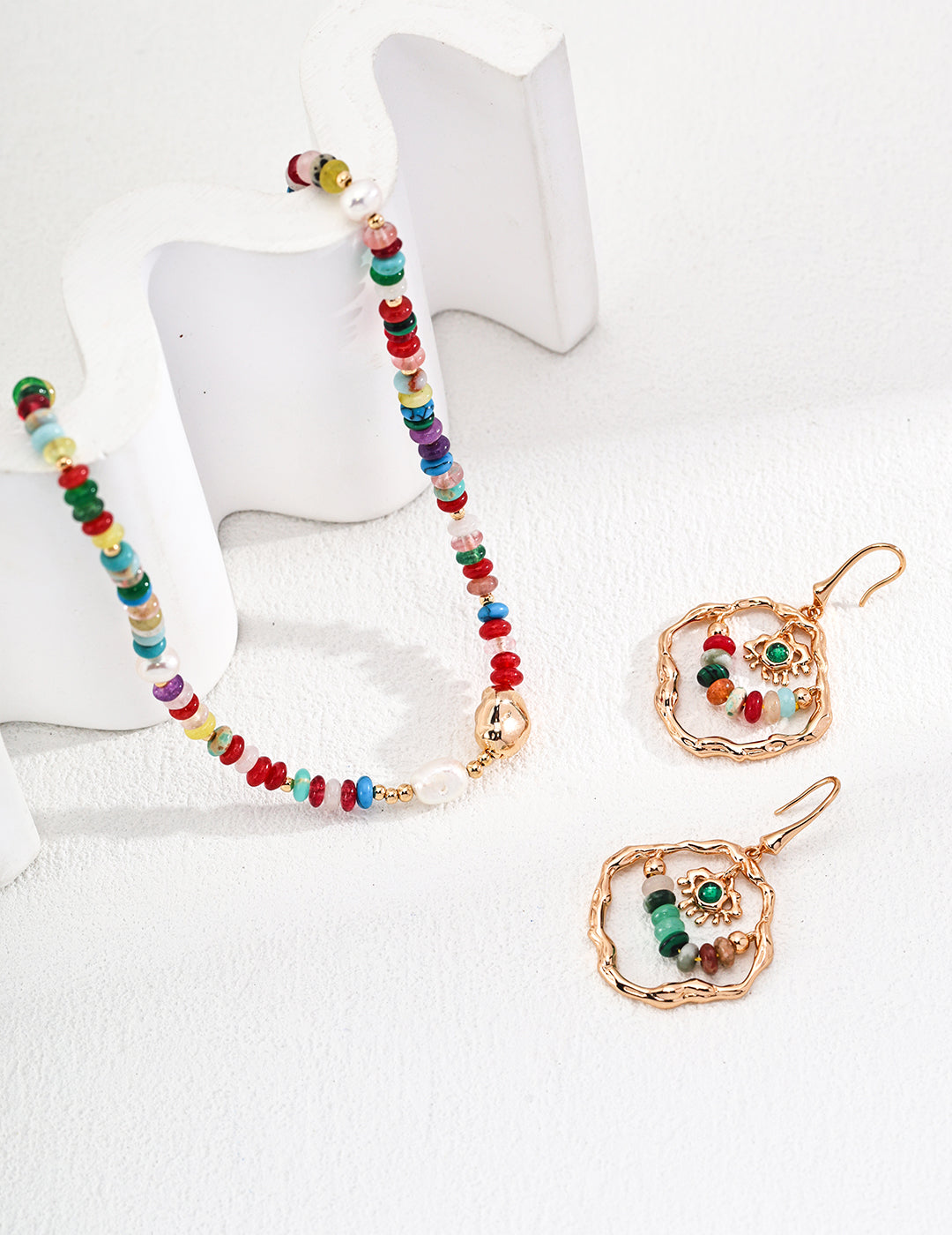 Sterling Silver Pearl & Colorful Gemstone Necklace