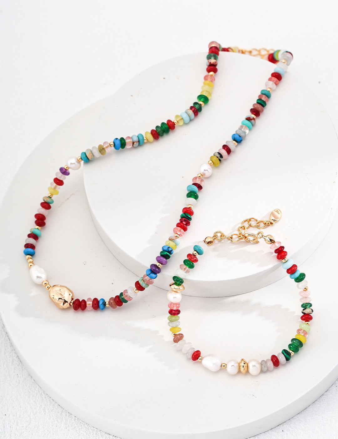 Sterling Silver Pearl & Colorful Gemstone Necklace