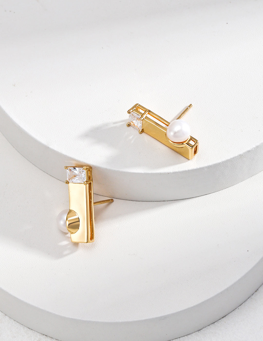Sterling Silver Pearl Earrings | Minimalist Zircon Studs with Elegance