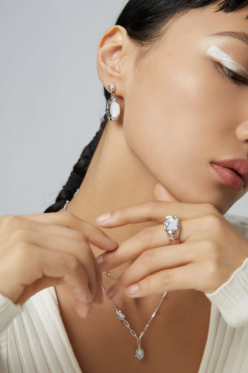 The Molten Heirloom Collection | Textured Sterling Silver & Mother of Pearl Set