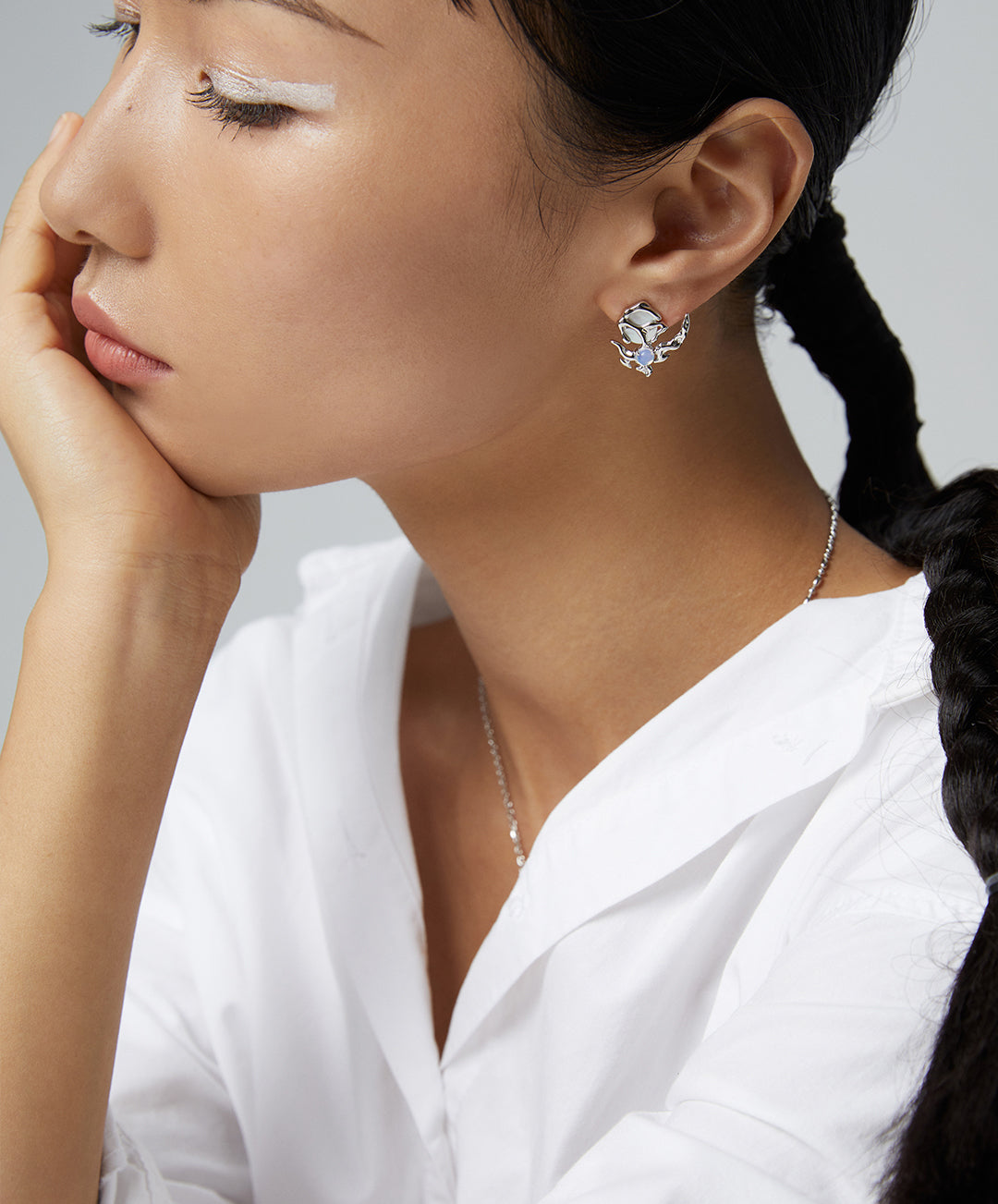 The Moon Radiance Earrings and Necklace Set | Asymmetrical Opal & Mother of Pearl