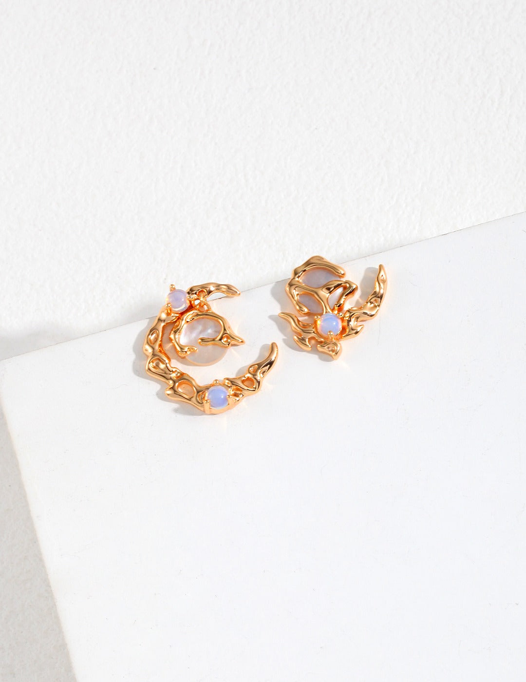 The Moon Radiance Earrings and Necklace Set | Asymmetrical Opal & Mother of Pearl