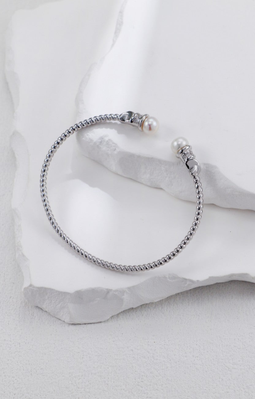Sterling Silver & Luminous Pearl Open Cuff Bangle