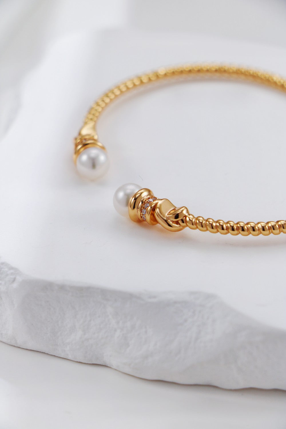 Sterling Silver & Luminous Pearl Open Cuff Bangle