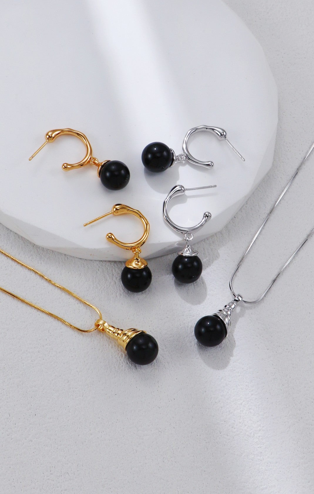 S925 Silver Black Onyx Necklace and Earrings Set