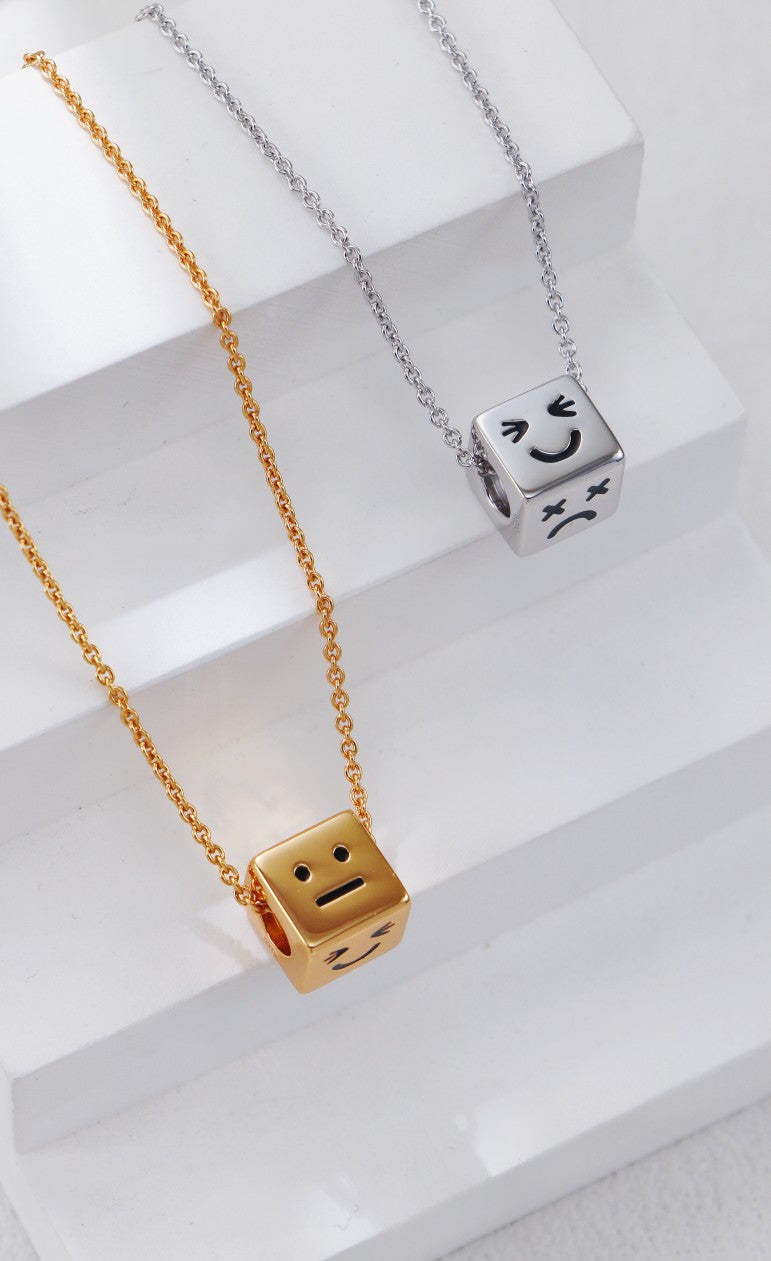 S925 Silver Square Face Pendant Necklace