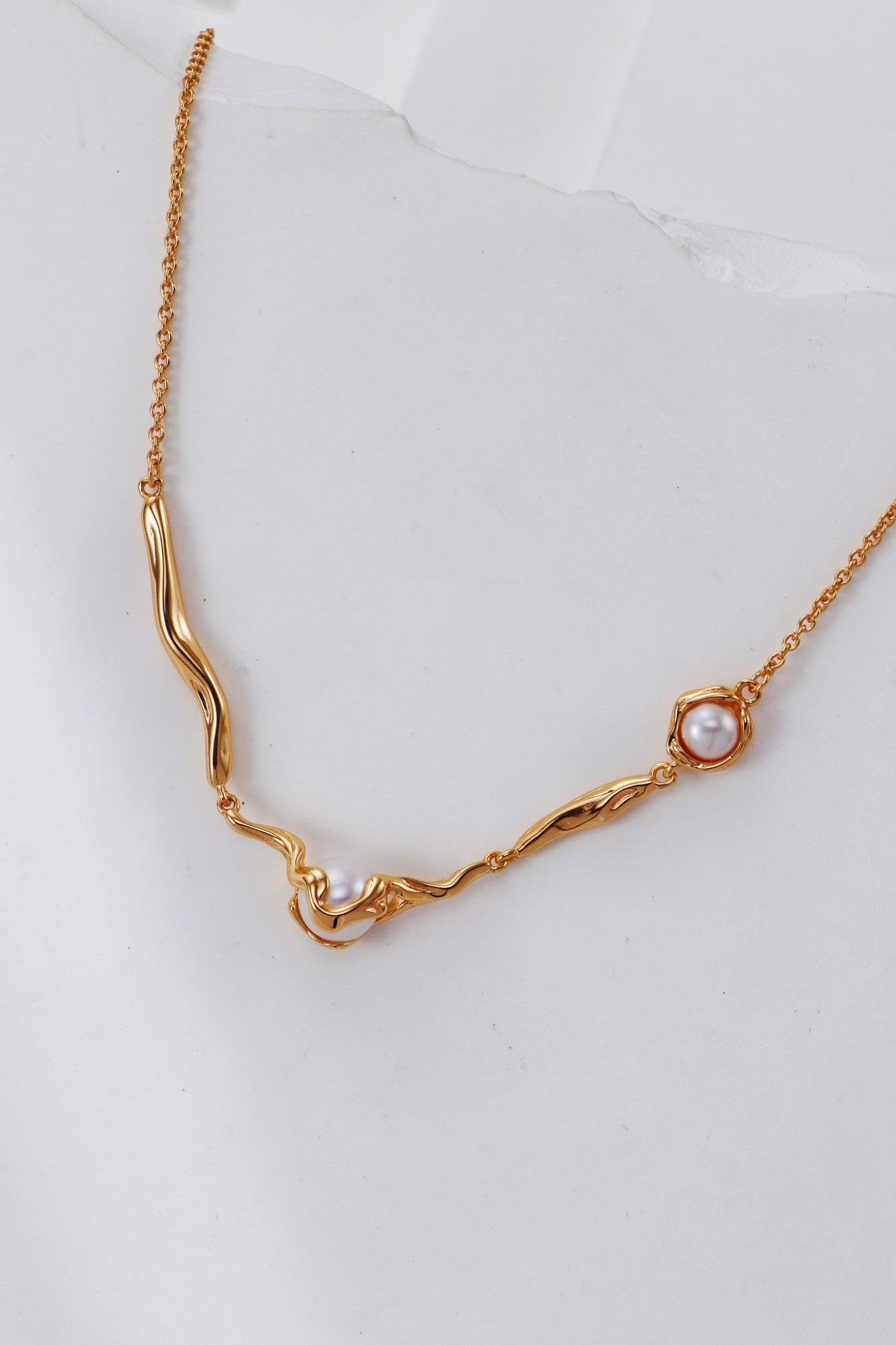 Sculptural Sterling Silver & Luminous Pearl Necklace